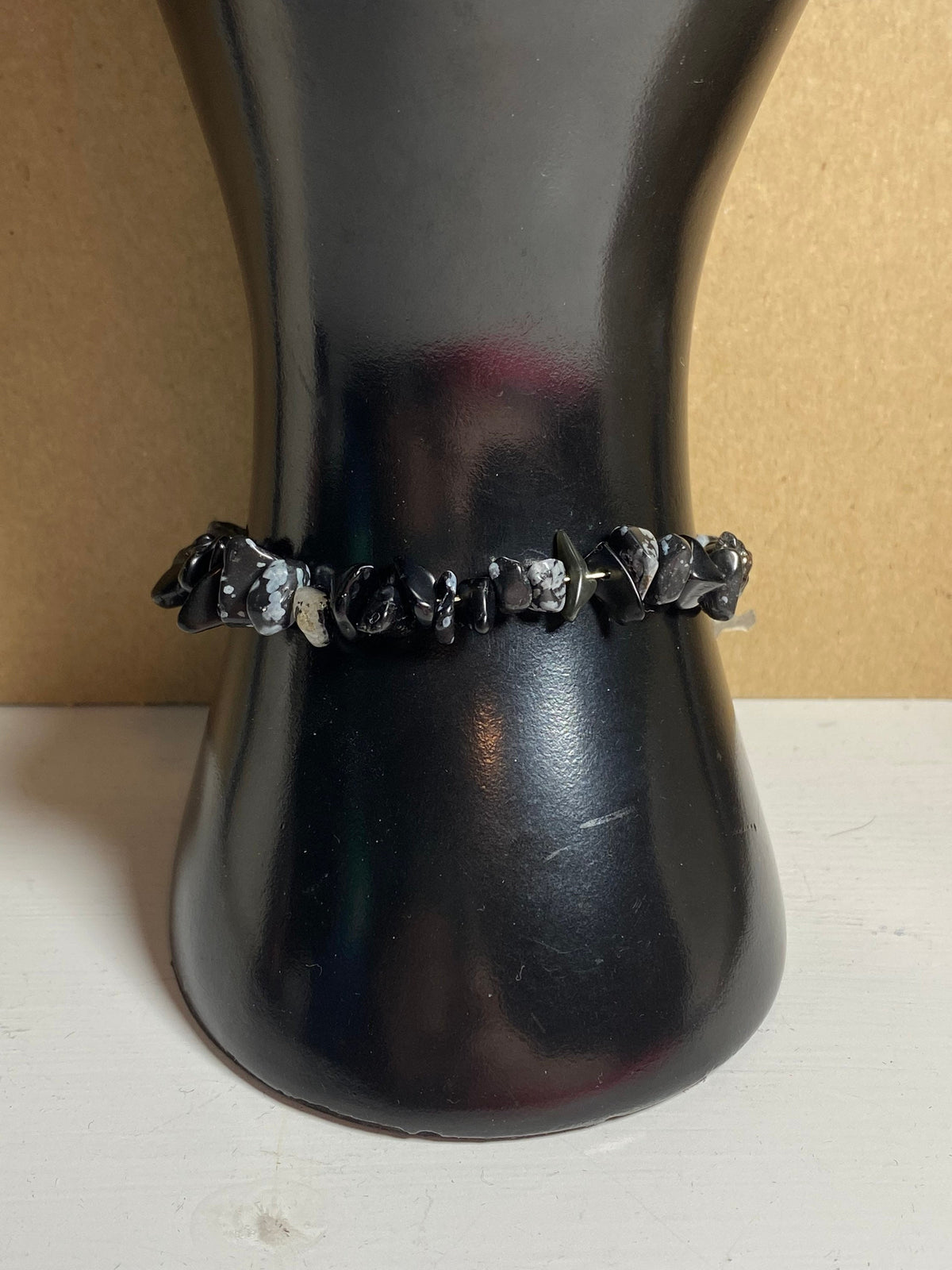 Black crystal skull bracelet, handmade, artisan women's jewelry, unique chic
