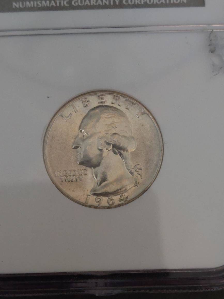 Ngc graded Washington 1964 silver quarter, gem uncirculated ms65 graded us coin