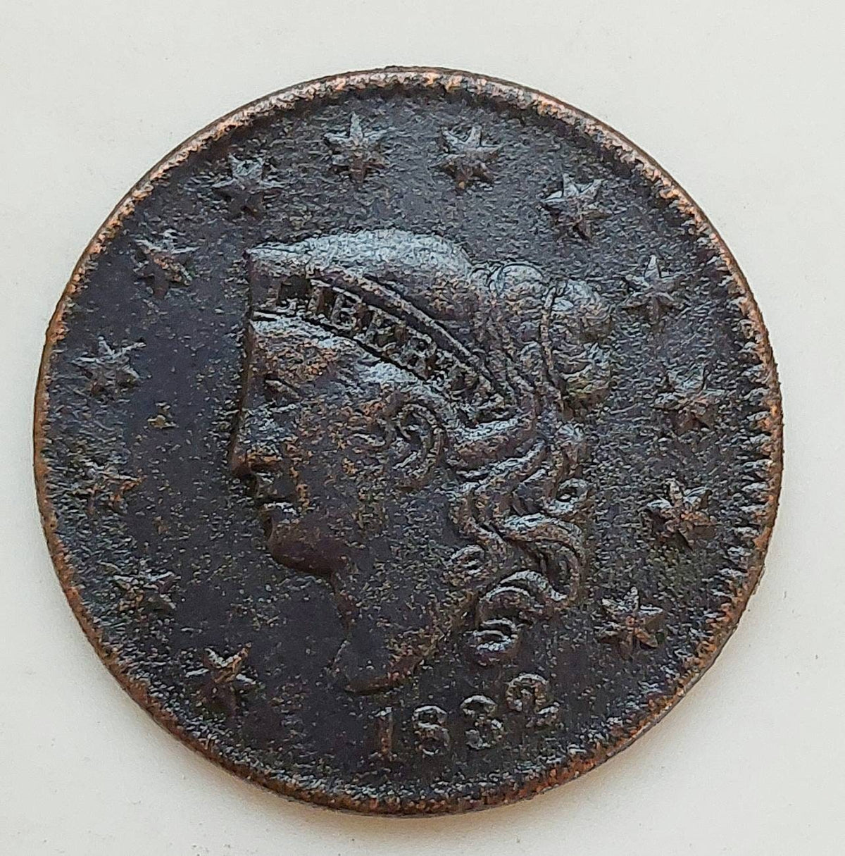 1832 rare American large cent coin, very fine plus details, us coin collecting
