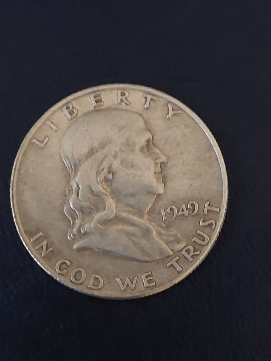 Ben Franklin silver half dollar coin, 1949d denver mint second year of issue, nice 90 percent silver American coin