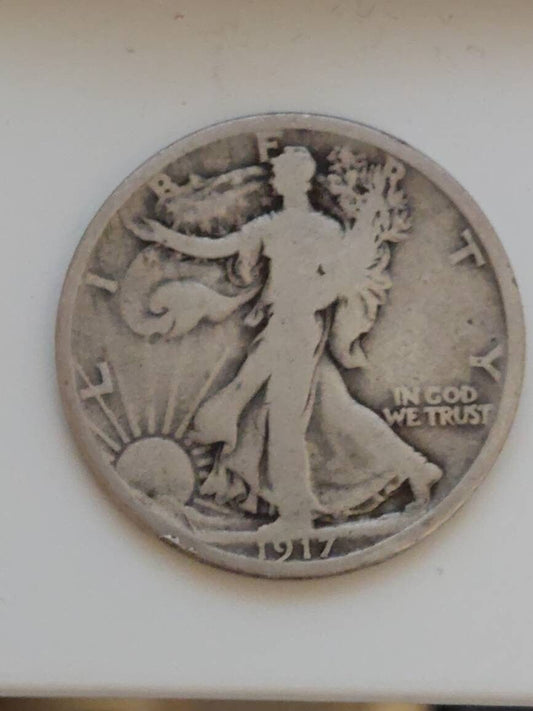 Walking liberty silver half dollar , 1917 s reverse early American silver coin collecting