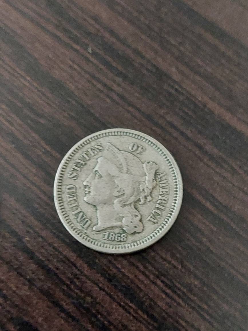 1868 us three cent nickel coin, American type coin collecting,  Civil War Era coin