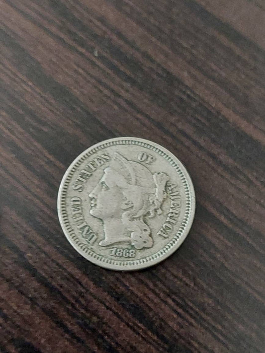 1868 us three cent nickel coin, American type coin collecting,  Civil War Era coin