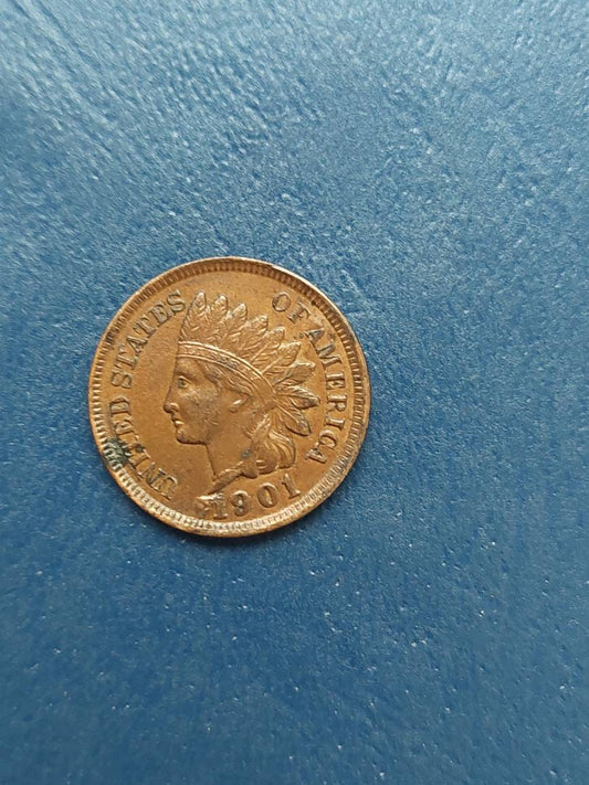 1901 indian head penny,  high grade AU+ details, full liberty antique us coins