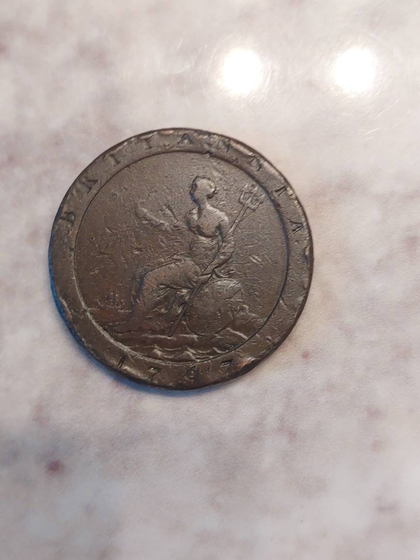 1797 British cartwheel penny, king george colonial era antique European coin collecting
