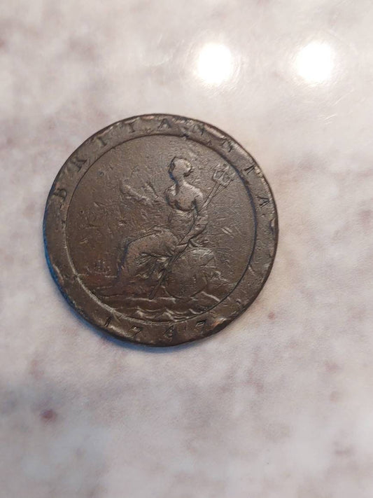 1797 British cartwheel penny, king george colonial era antique European coin collecting