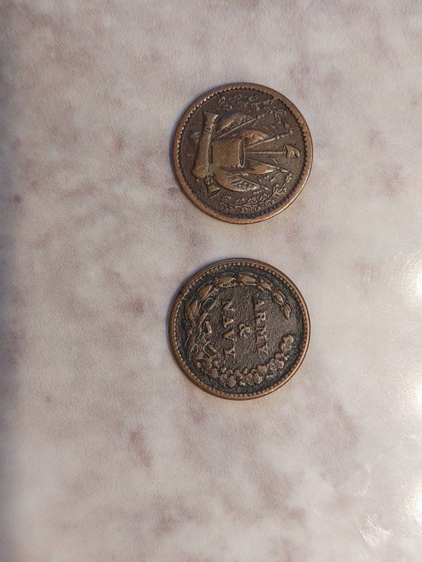 Two 1863 civil war tokens, us coin collecting,  patriotic antique cents