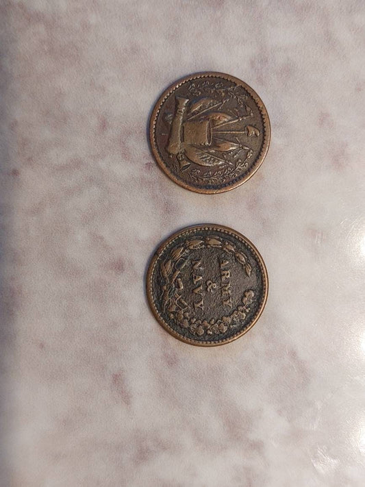 Two 1863 civil war tokens, us coin collecting,  patriotic antique cents
