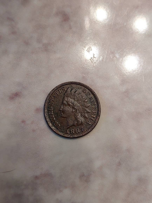 1887 indian head penny, very fine/ extra fine condition coin, full liberty,  us coin collecting