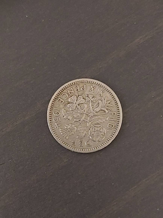 Sixpence vintage wedding coin, comes in keepsake cloth bag, good luck bride and groom commemorative token,  british 6 pence