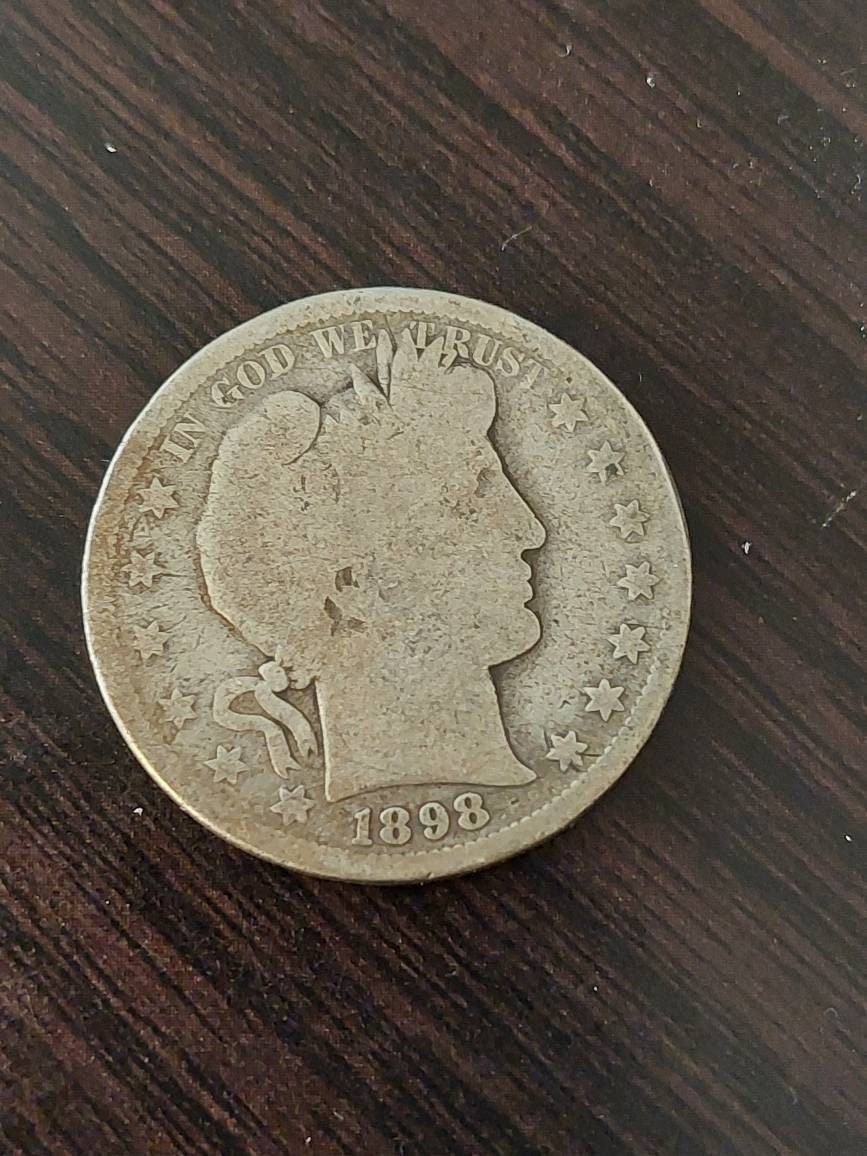 Barber Half dollar,  1898s san Francisco date coin, rare 1800s vintage coin