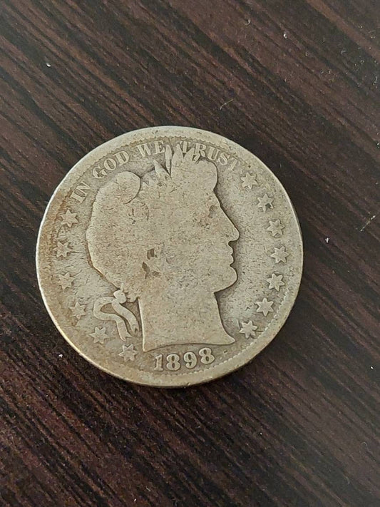 Barber Half dollar,  1898s san Francisco date coin, rare 1800s vintage coin