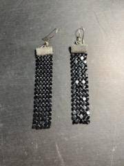 Vintage black beaded women's silvertone earrings,  elegant and simple fashion jewelry