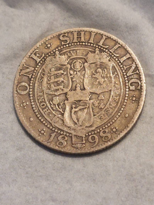 1898 British queen Victoria silver shilling coin, old European silver coin collecting