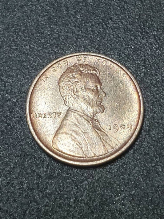 1909 first year wheat cent uncirculated red brown, high grade Lincoln cent, us coin collecting