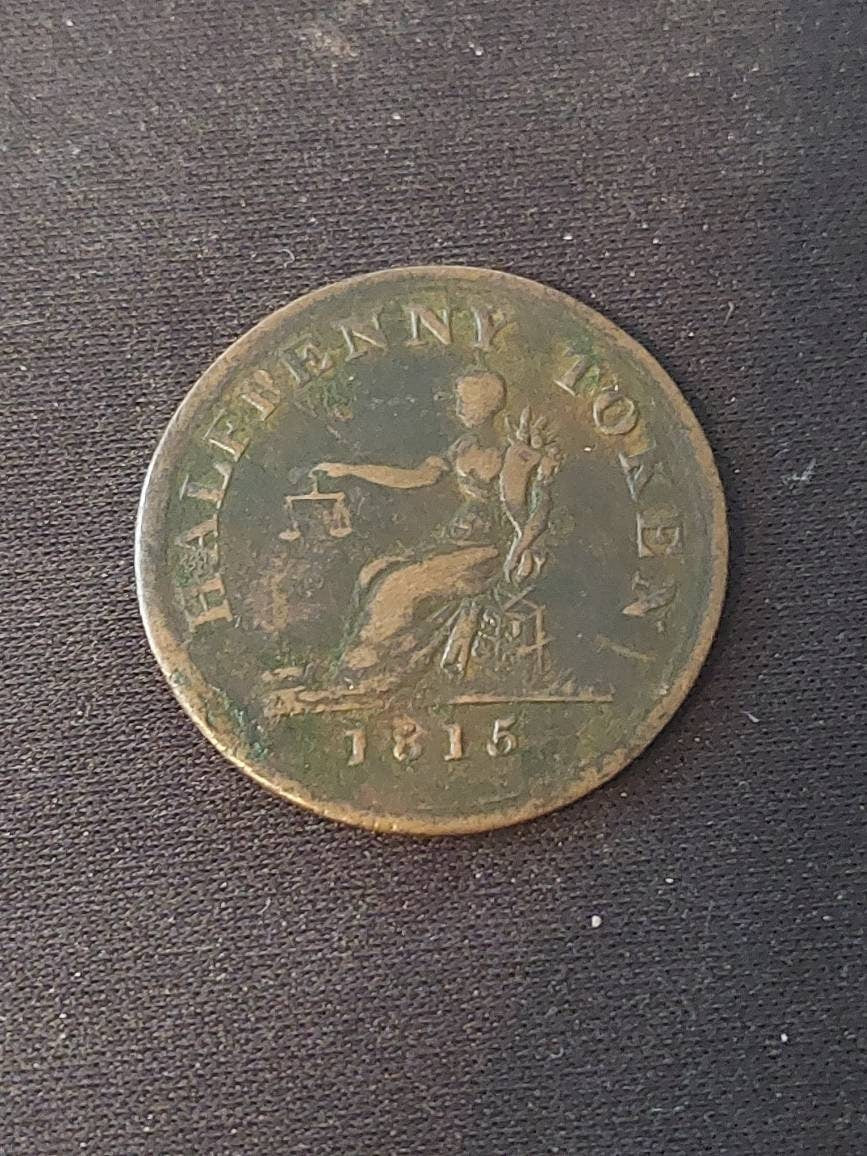 British half penny condor token, 1815 ships token, antique large cent colonial era coin