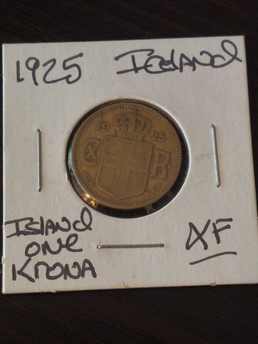 Iceland 1925 1 kroner coin, Scarce issue, low mintage rare foreign coin in high-grade