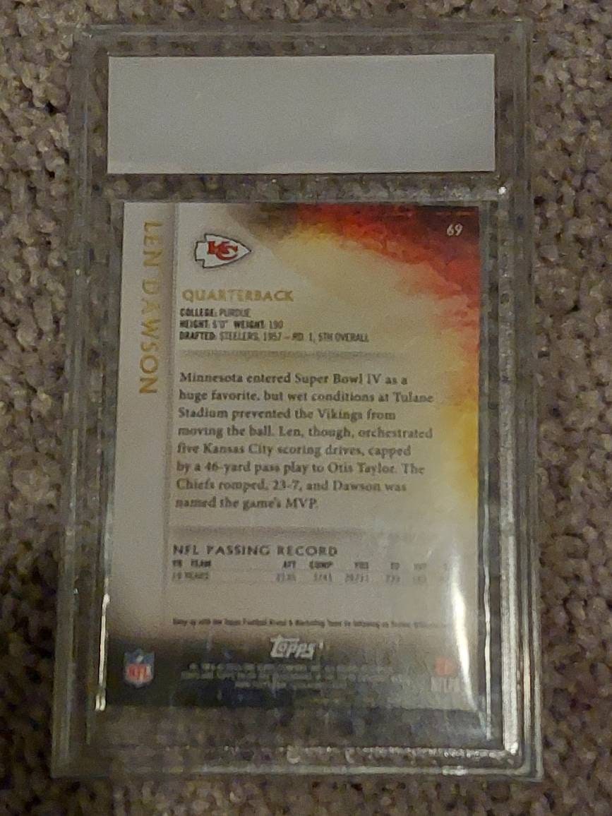 Kansas city chiefs sports card, PSA graded mint 9, len dawson, gifts for him