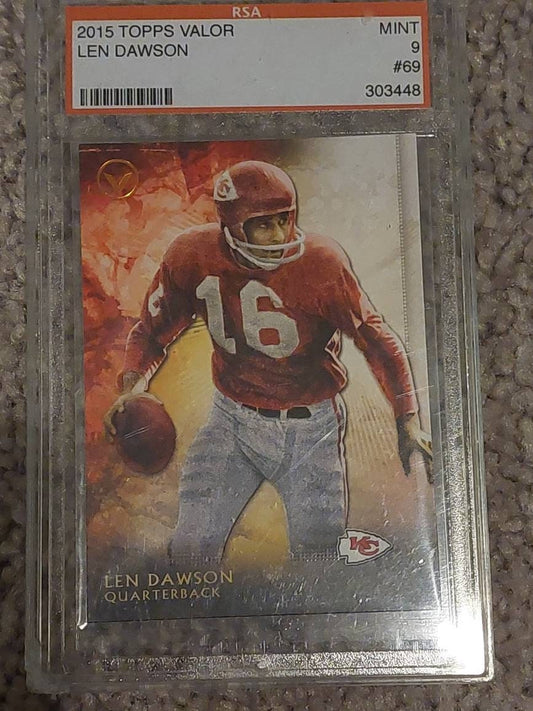 Kansas city chiefs sports card, PSA graded mint 9, len dawson, gifts for him