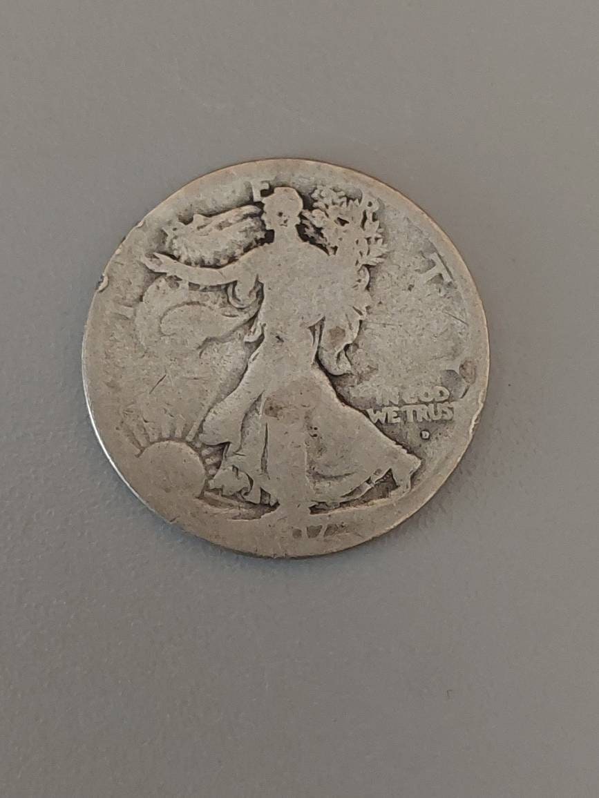 Walking liberty silver half dollar,  1917d obverse,  semi key date American coin collecting