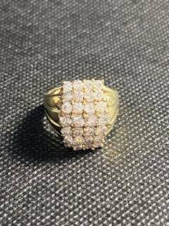 Sterling silver gilded vintage statement women's ring, size 6, cubic zirconia large fashion ring