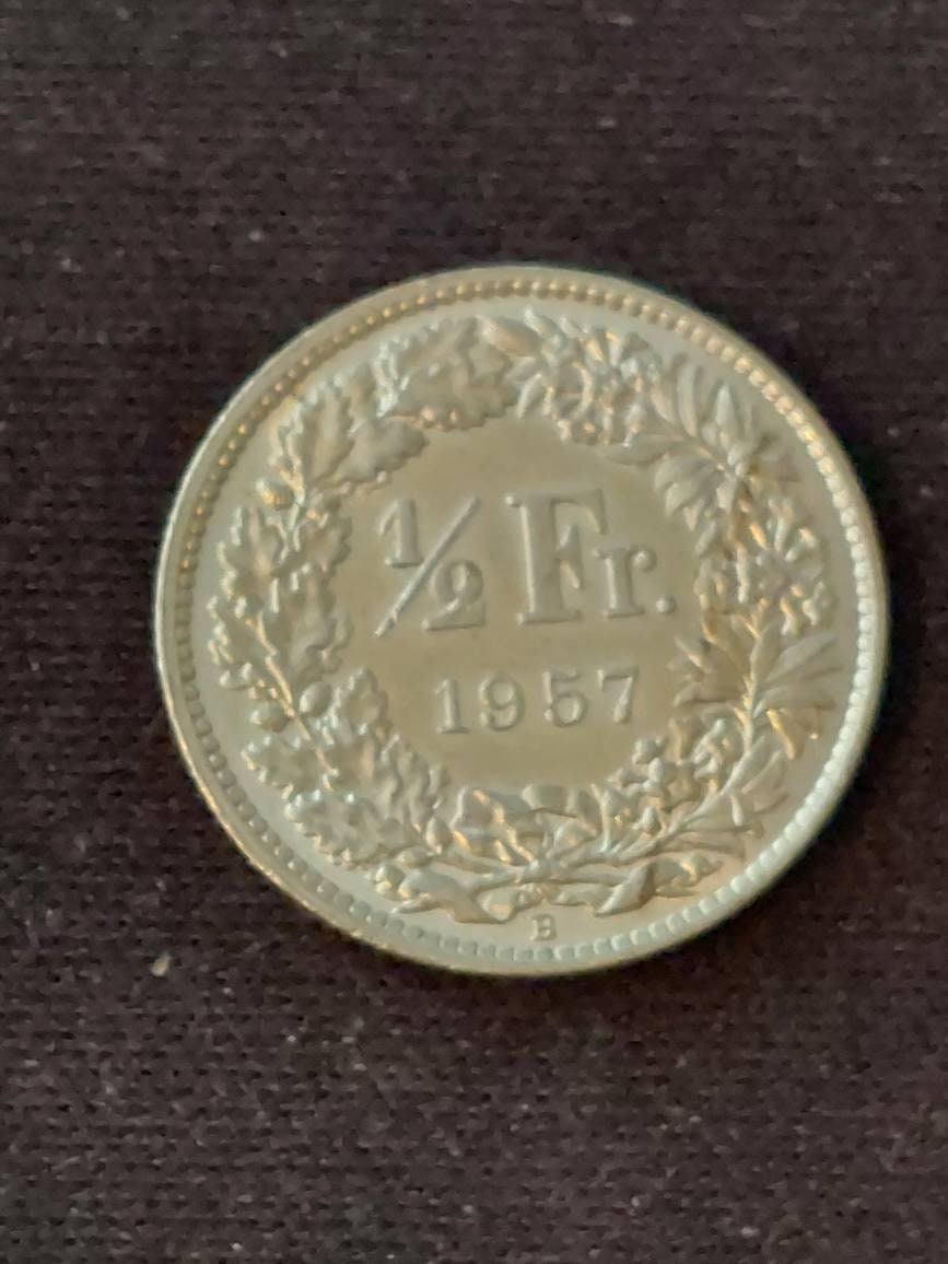 Switzerland silver half franc coin, mint state vintage world coin