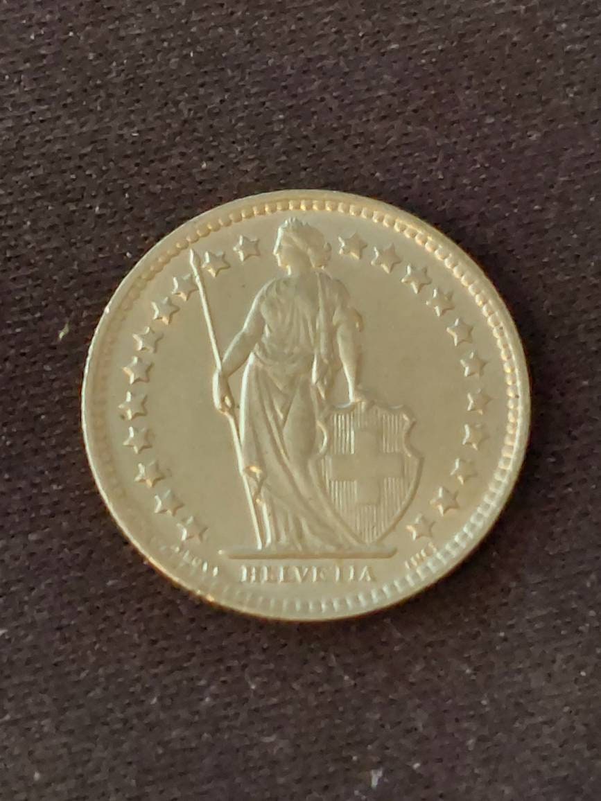 Switzerland silver half franc coin, mint state vintage world coin