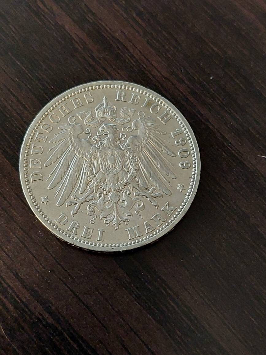 1909a German drei mark large silver coin, high grade European coin collecting