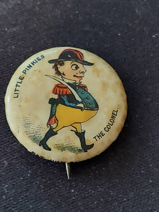 1890s antique whitehead and hoag, collectible celluloid pinback advertising piece, pinkies the colonel,  pepsin gum company