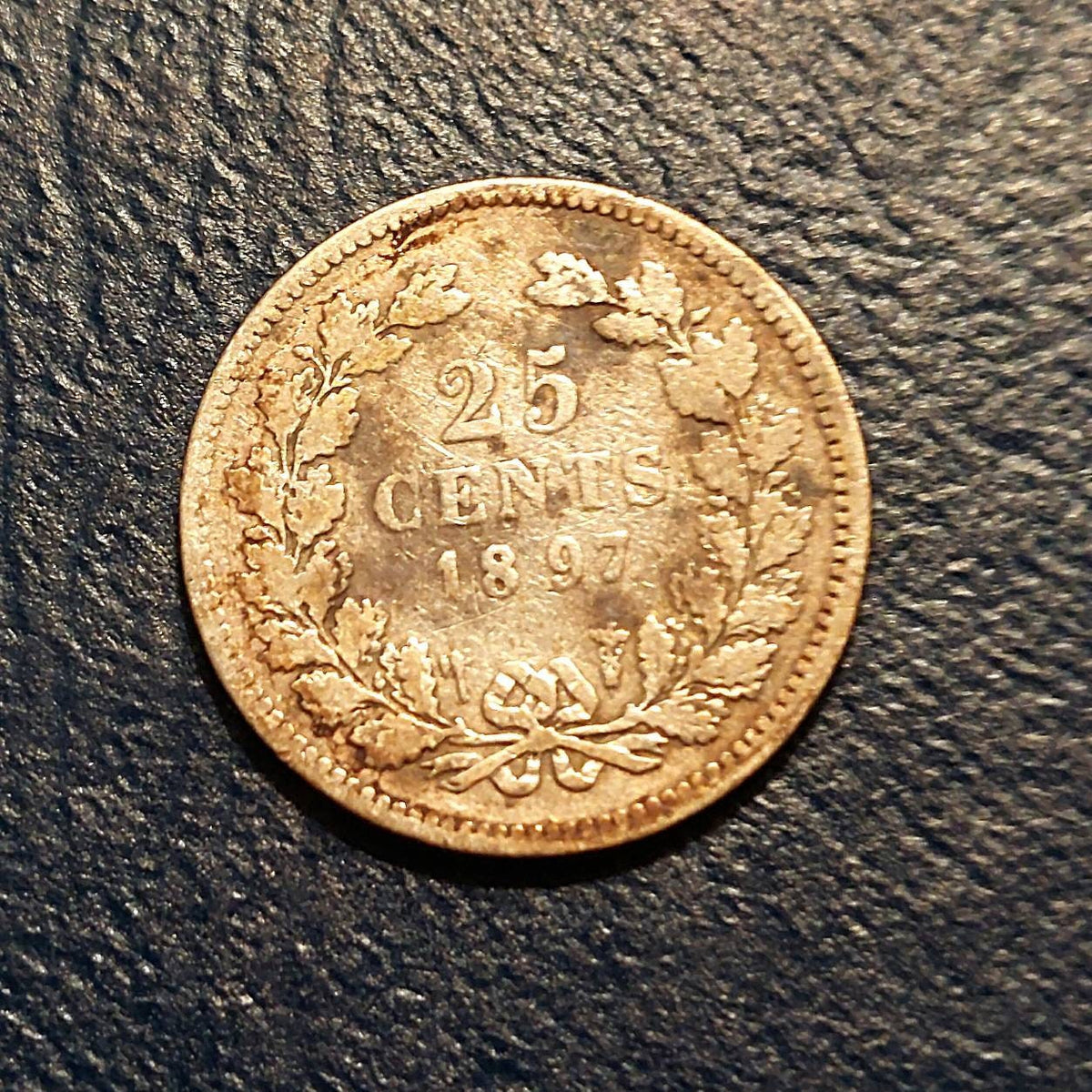 Netherlands 1897 25 cent silver coin, very rare world coin, foreign coins collectors