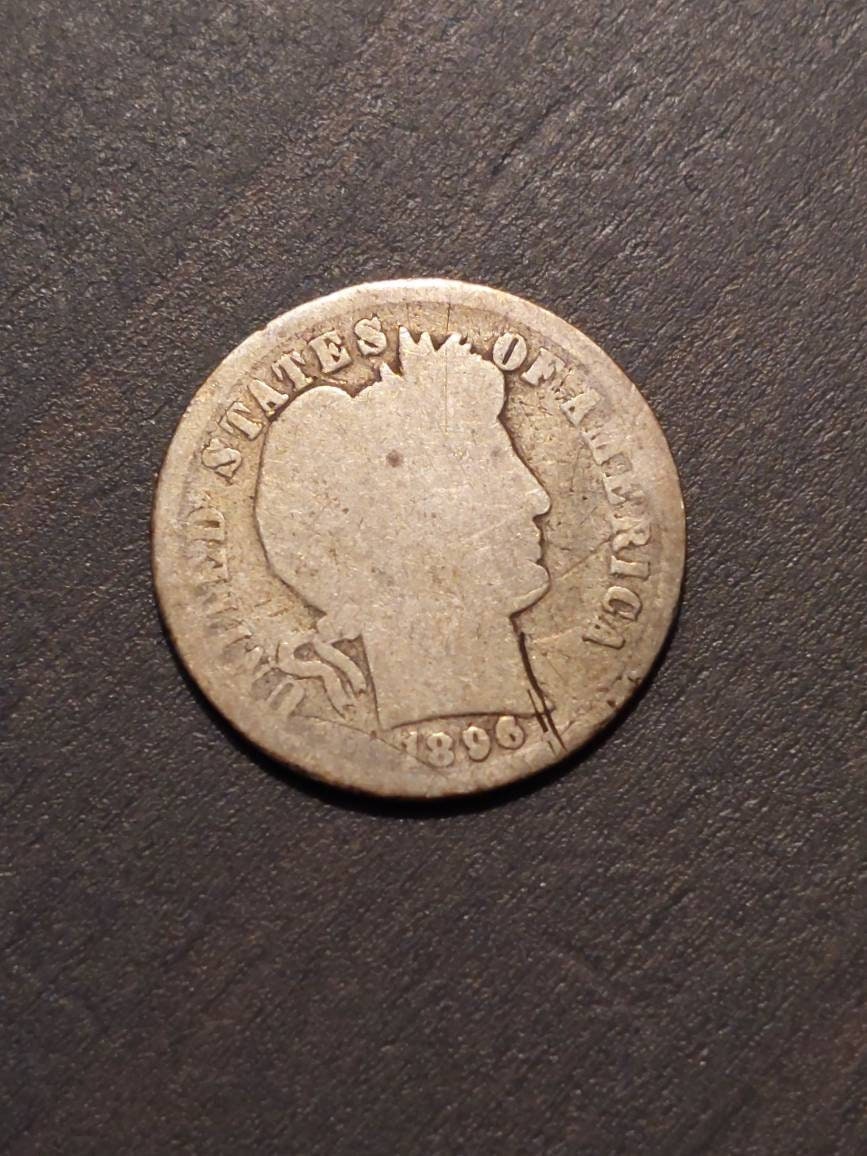1896 barber silver dime, rare low mintage 1800s America coin