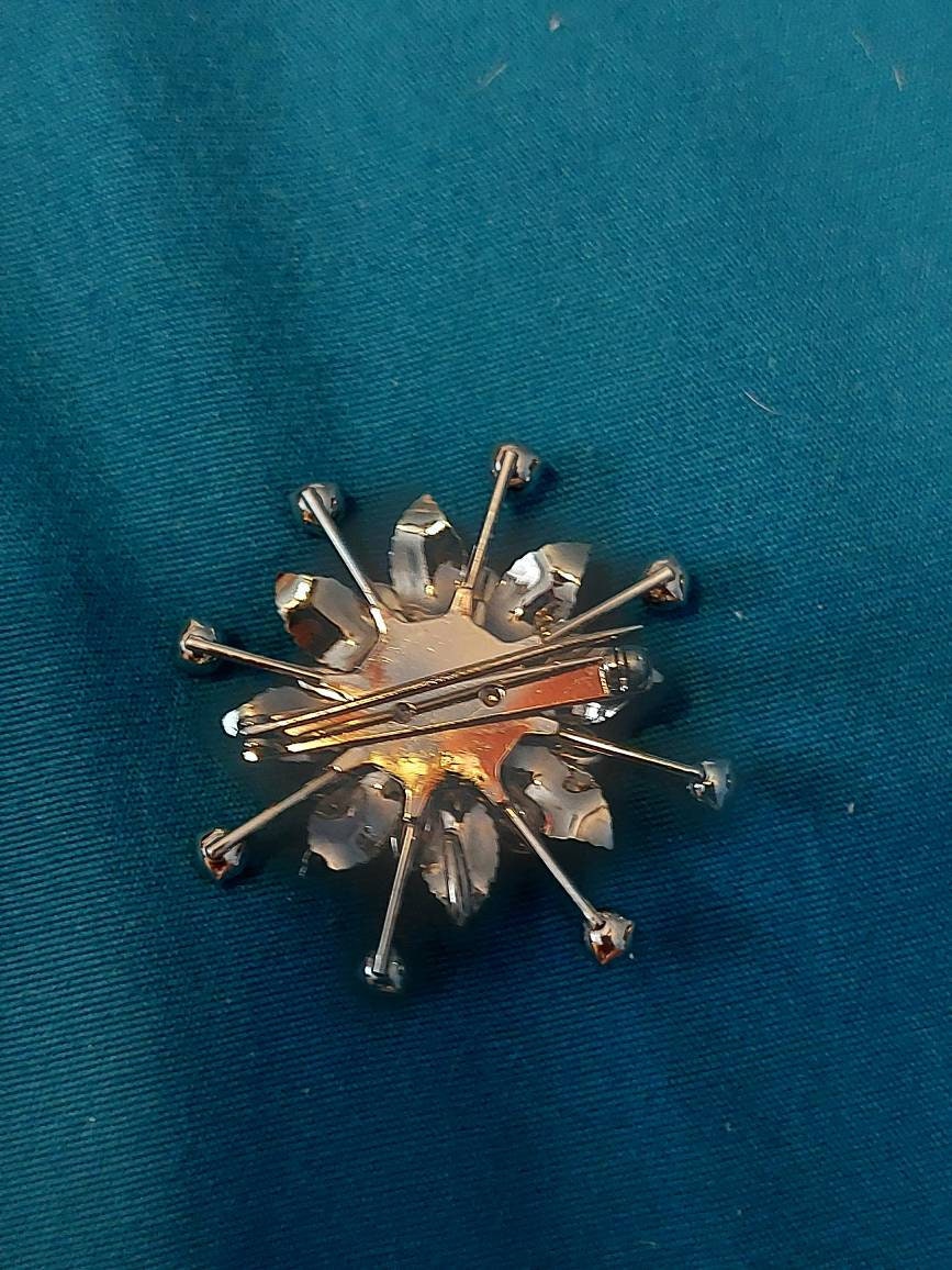 Vintage silvertone brooch and crystal women's costume jewelry accessory