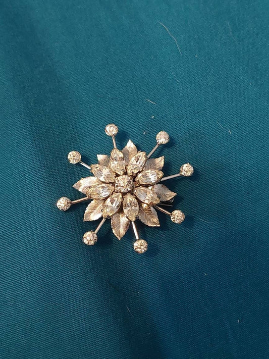 Vintage silvertone brooch and crystal women's costume jewelry accessory