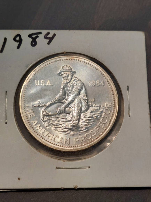 1984 Engelhard silver one ounce prospector bullion coin,  vintage collectible fine silver round