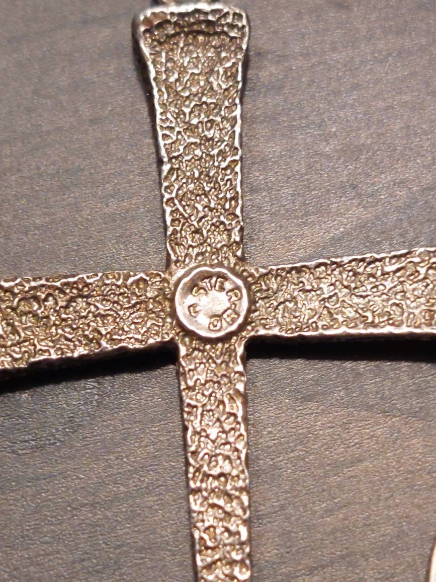 Unique antique sterling silver cross pendant,  old artisan necklace pendant, handmade Christian fine jewelry gift
