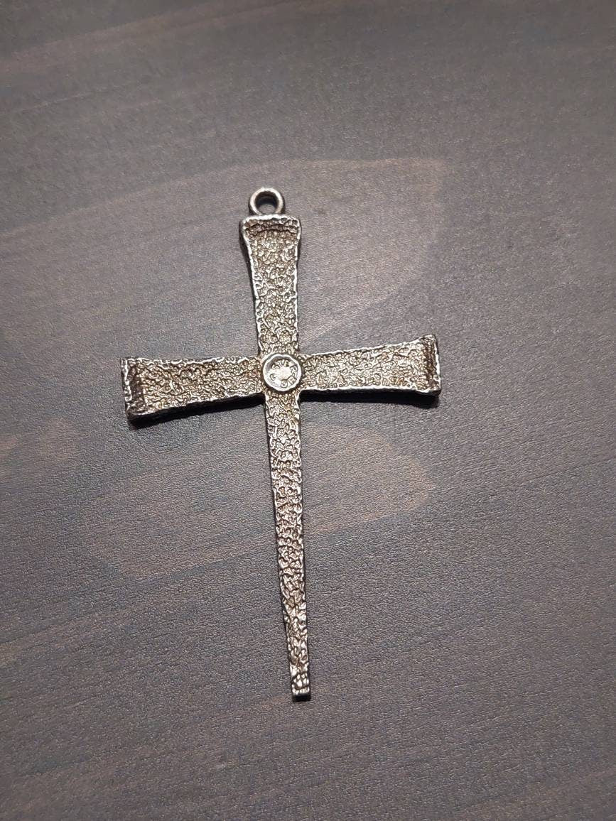 Unique antique sterling silver cross pendant,  old artisan necklace pendant