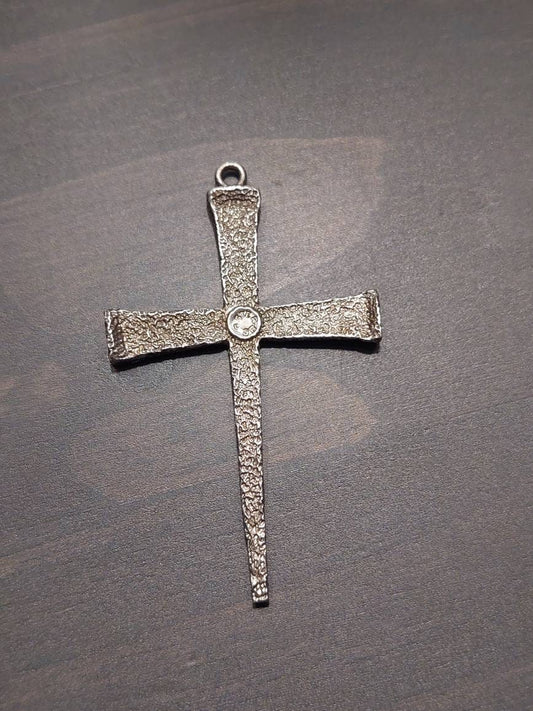 Unique antique sterling silver cross pendant,  old artisan necklace pendant
