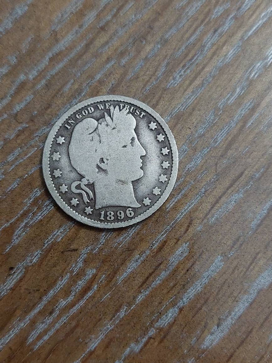 1896 barber silver quarter coin,  nice 1800s American coin