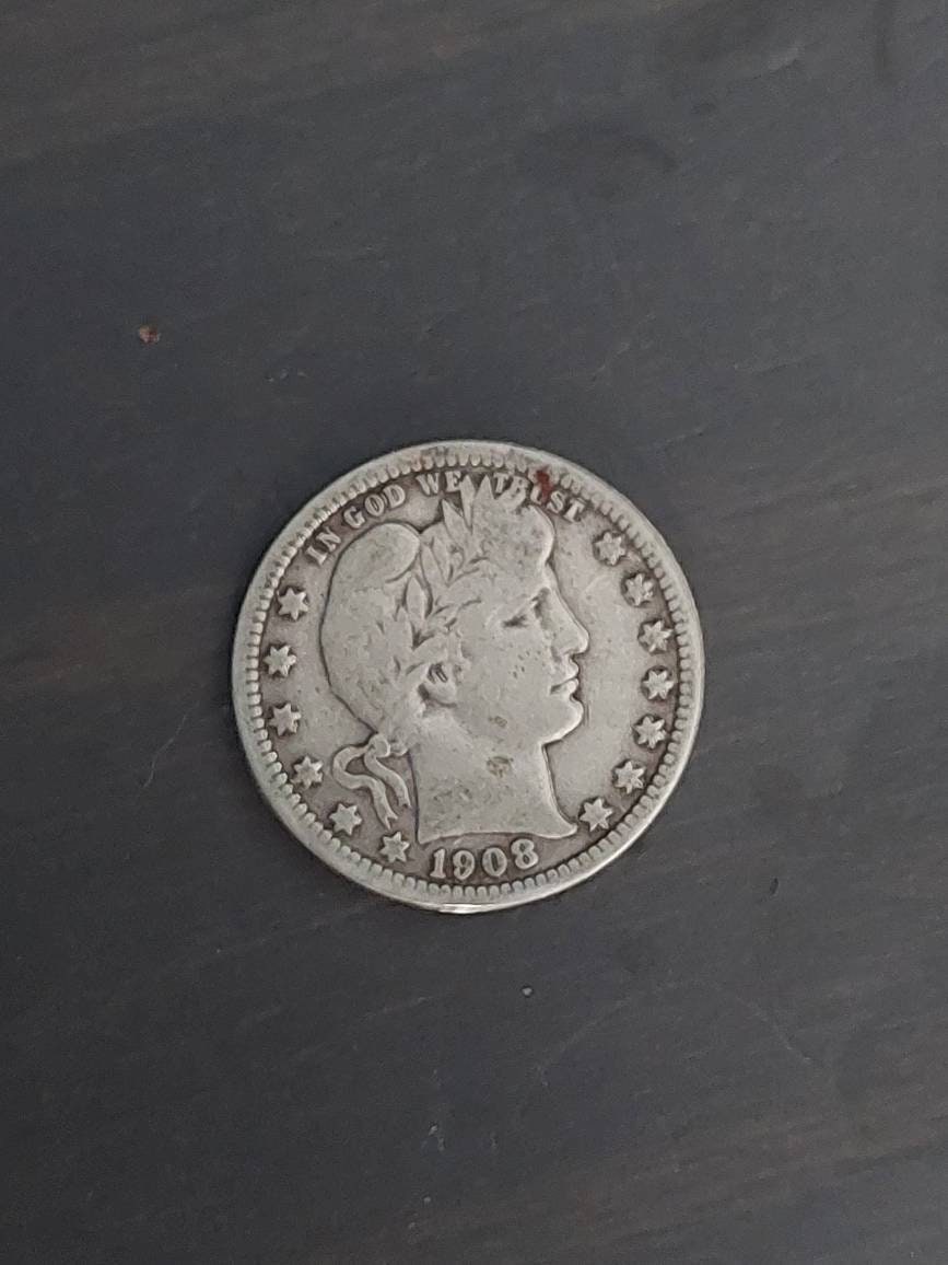 1908o barber silver quarter, nice condition antique new orleans American coin