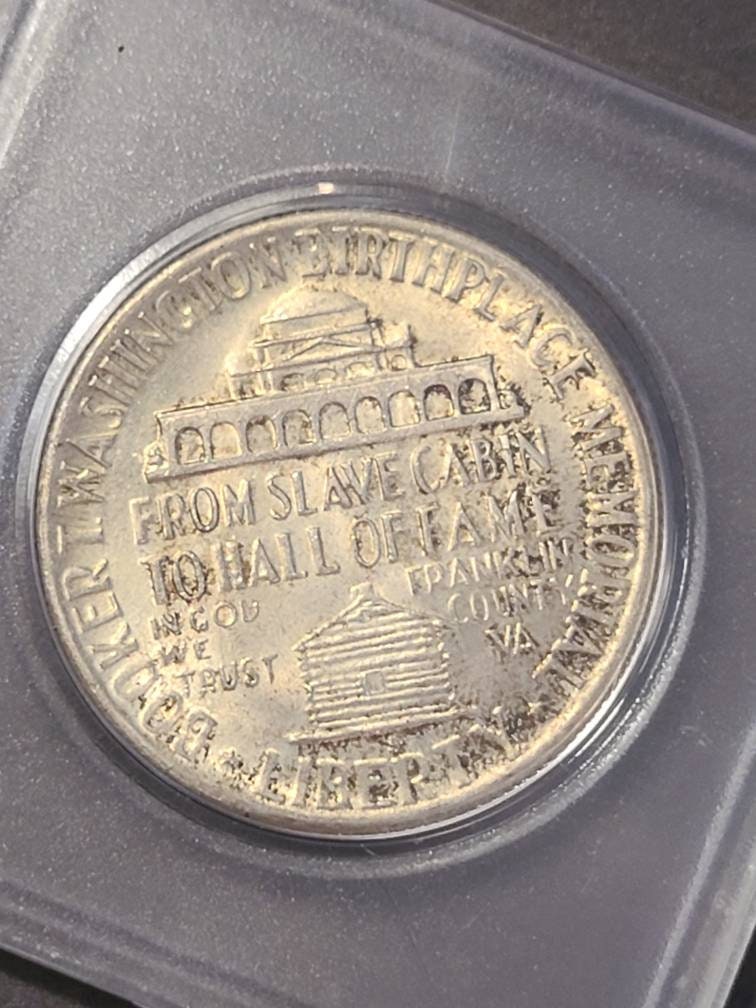 1946s booker t Washington silver commemorative half dollar, beautiful uncirculated toned example, 90 percent silver coin