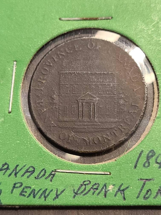 1844 bank of Canada, large cent Bank token, antique Canadian coins