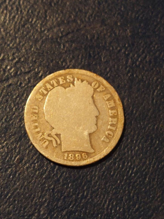 1896 barber silver dime,  low mintage early semi key date, antique American coin
