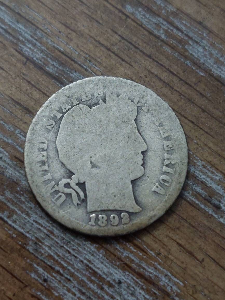 1892o rare early silver barber dime,  rare low mintage antique American coin