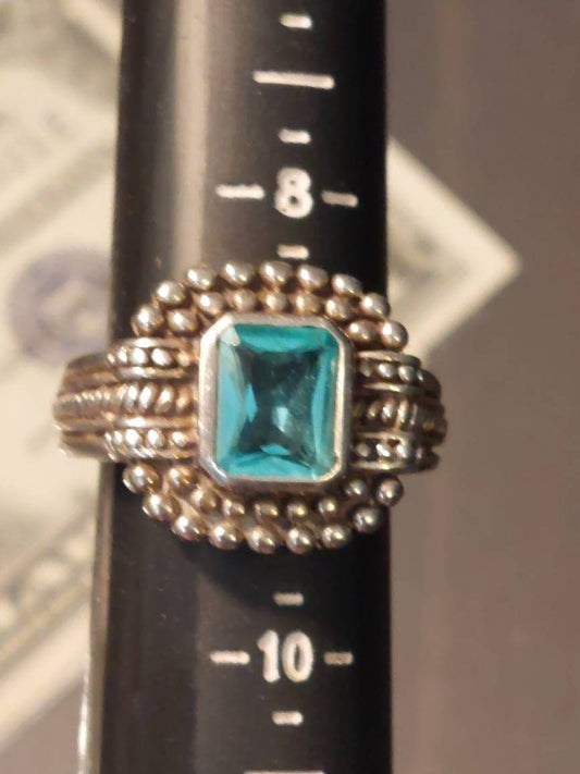 Vintage women's statement ring, sterling silver size 9 jewelry with beautiful aqua stone