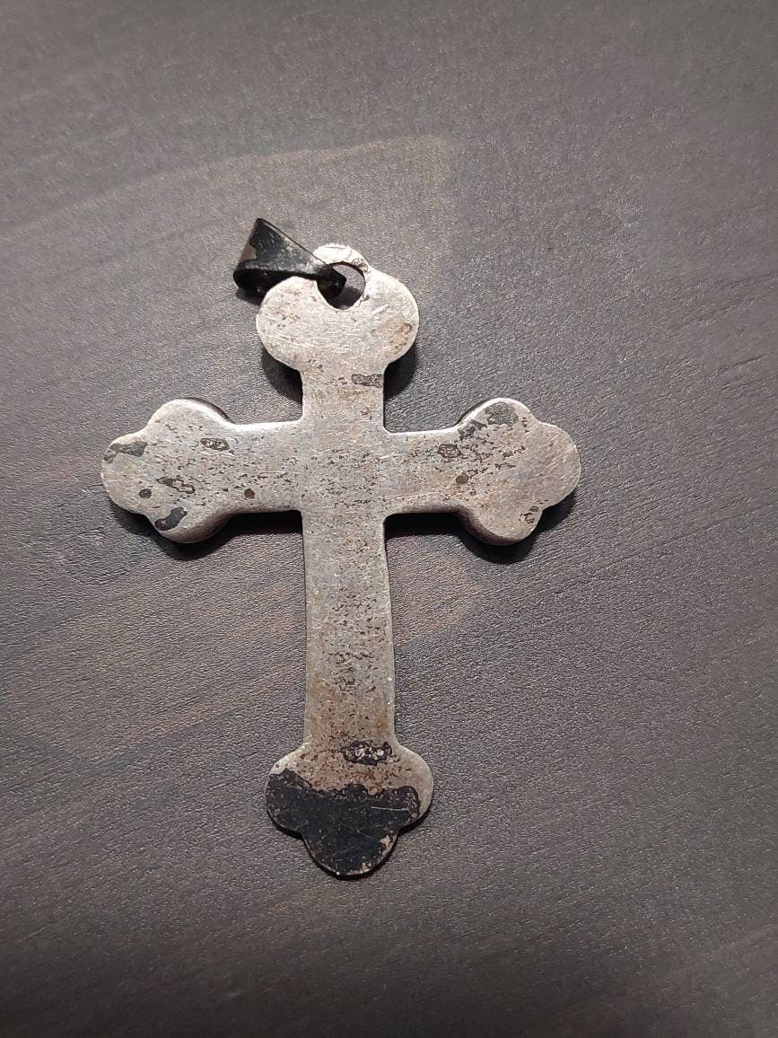 Southwestern style sterling silver cross pendant with black onyx center stone, unique unisex silver charm