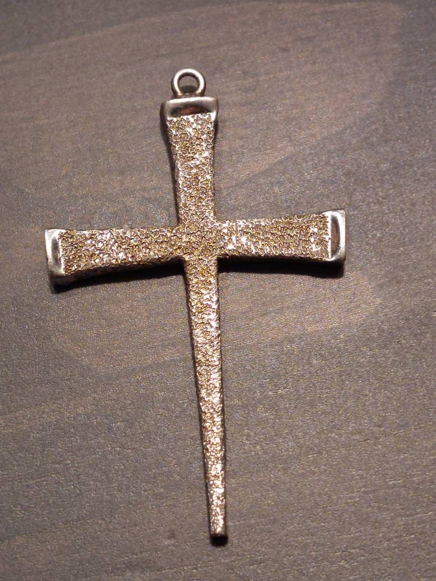 Unique antique sterling silver cross pendant,  old artisan necklace pendant, handmade Christian fine jewelry gift
