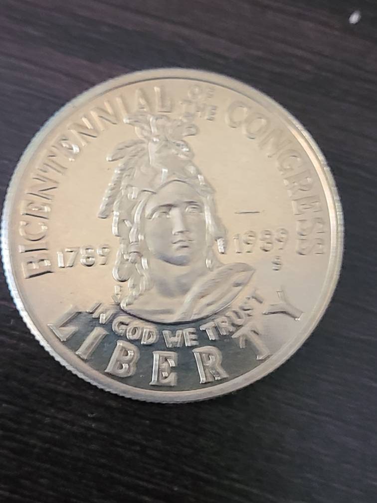 1989s commemorative half dollar coin, congress bicentennial, low mint proof clad half
