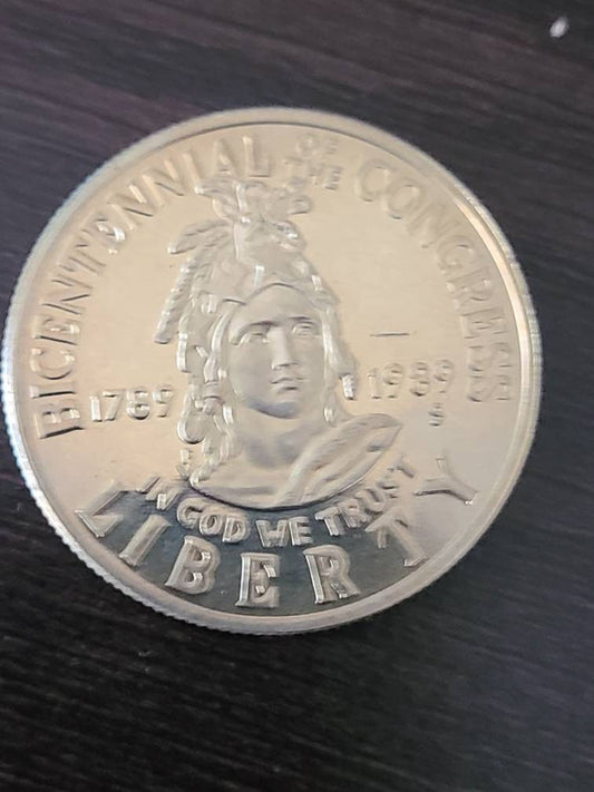 1989s commemorative half dollar coin, congress bicentennial, low mint proof clad half