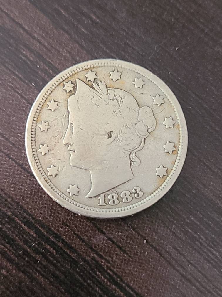 1883 liberty v nickel with cents, rare variety type coin, higher grade original type coin