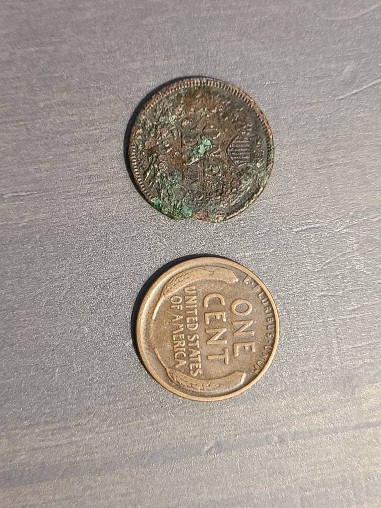 1873 key date indian penny, very fine details with issues and 1911d semi key date wheat cent pair